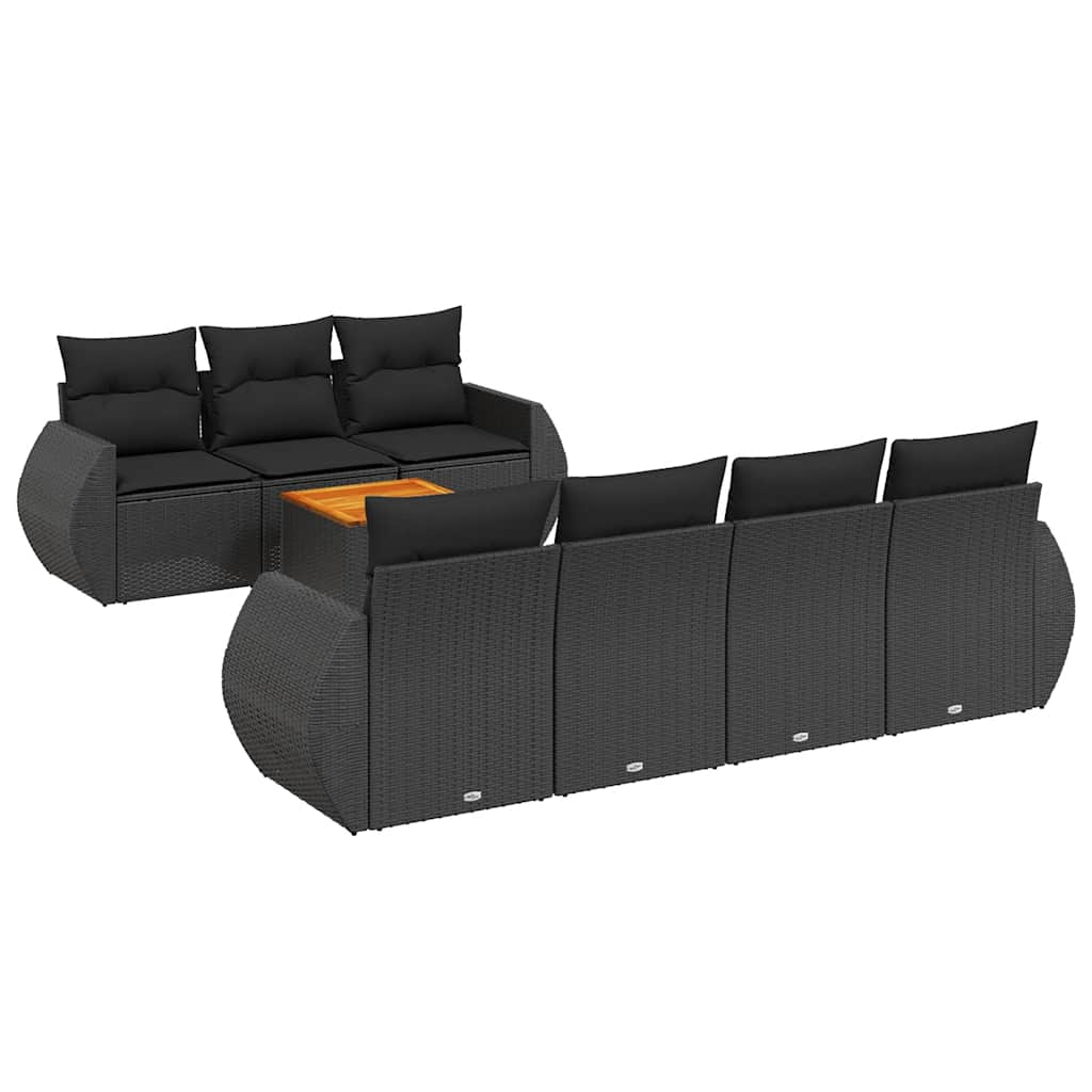 8-delige Loungeset met kussens poly rattan zwart – afbeelding 2