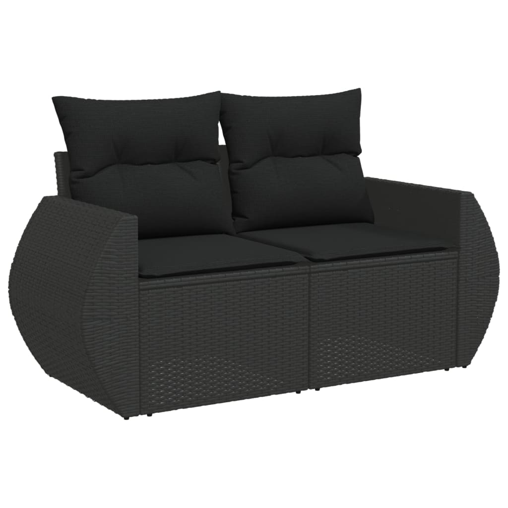 9-delige Loungeset met kussens poly rattan zwart – afbeelding 3
