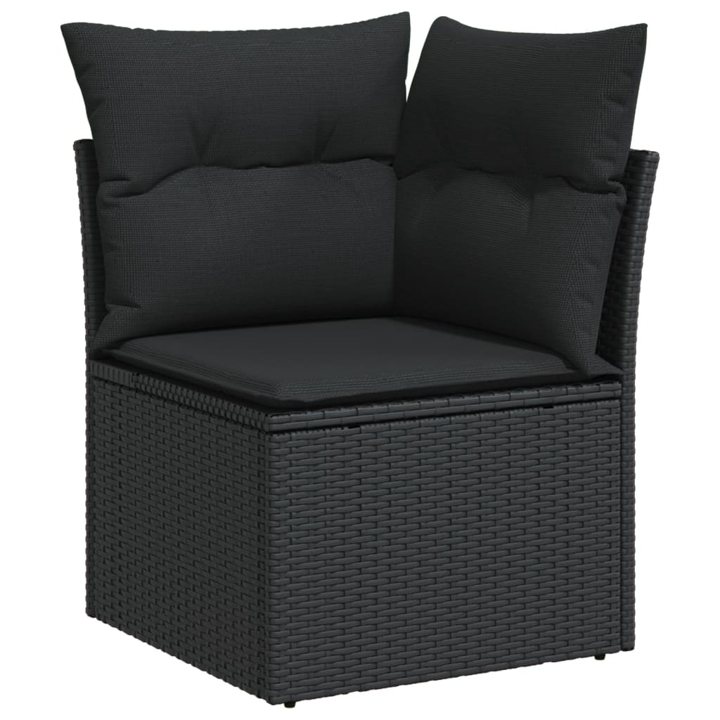 9-delige Loungeset met kussens poly rattan zwart – afbeelding 6