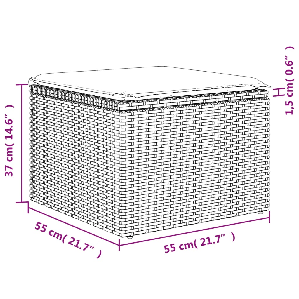 6-delige Loungeset met kussens poly rattan zwart – afbeelding 12