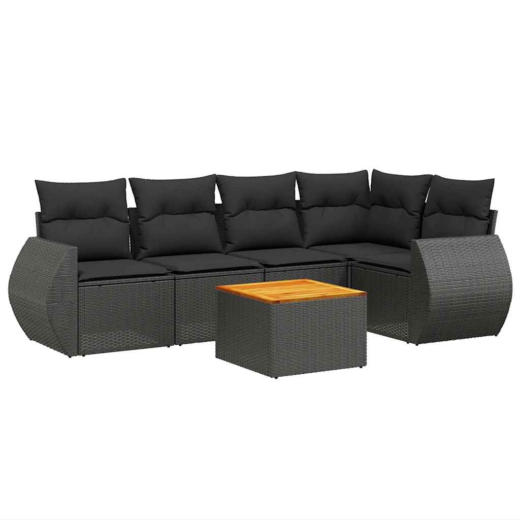 6-delige Loungeset met kussens poly rattan zwart – afbeelding 2