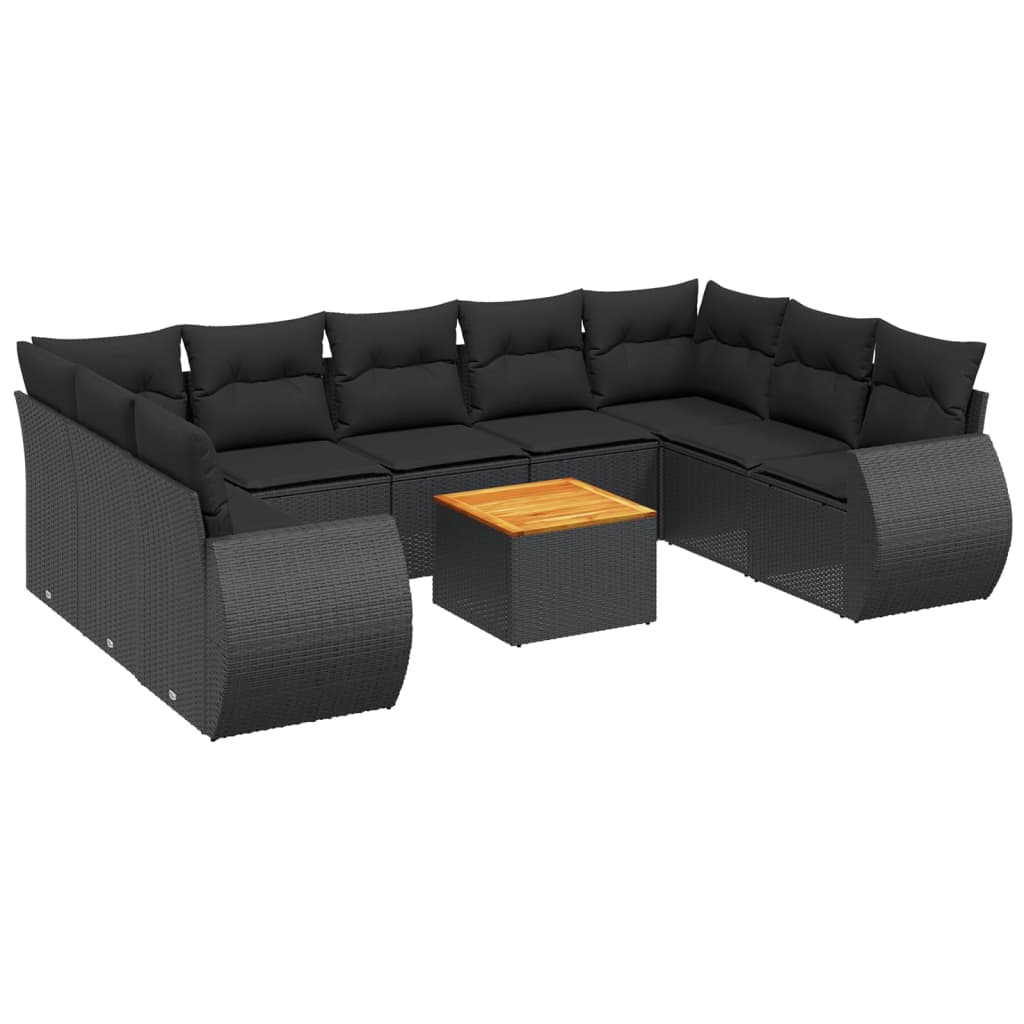 10-delige Loungeset met kussens poly rattan zwart – afbeelding 2