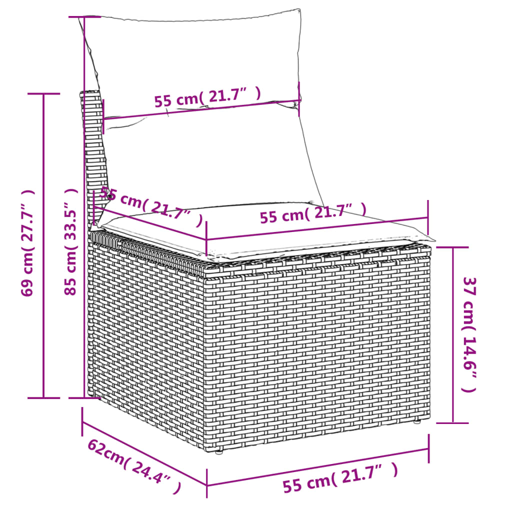 10-delige Loungeset met kussens poly rattan zwart – afbeelding 10