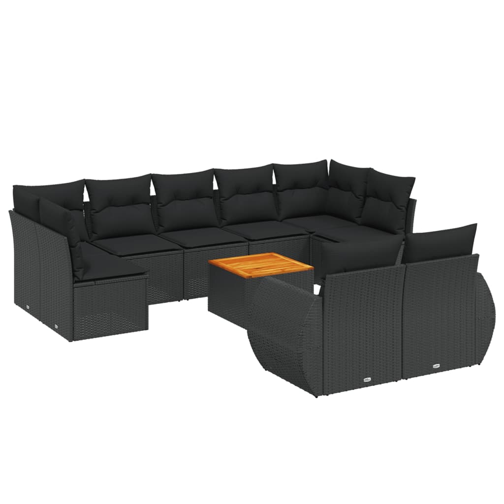 10-delige Loungeset met kussens poly rattan zwart – afbeelding 2