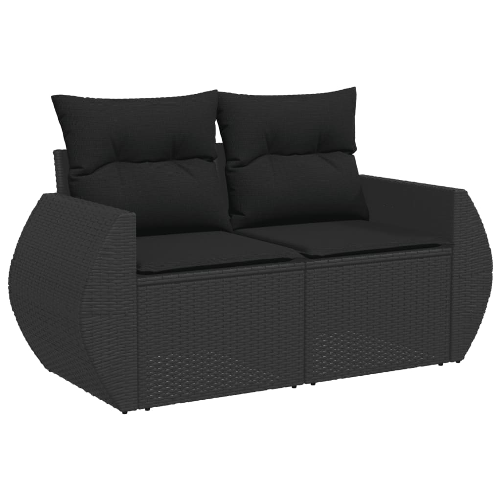 10-delige Loungeset met kussens poly rattan zwart – afbeelding 3