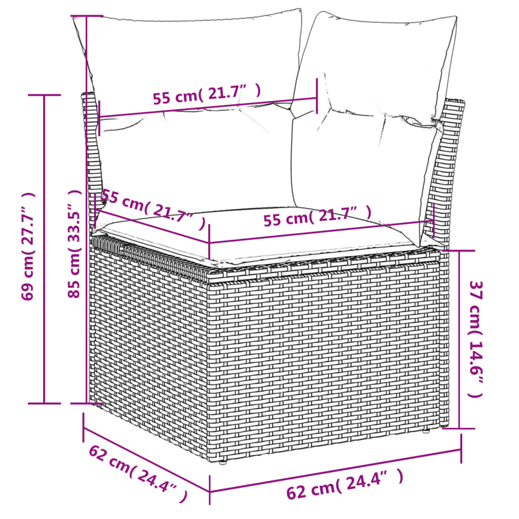 10-delige Loungeset met kussens poly rattan zwart – afbeelding 10