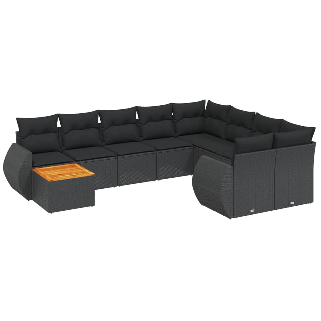 10-delige Loungeset met kussens poly rattan zwart – afbeelding 2
