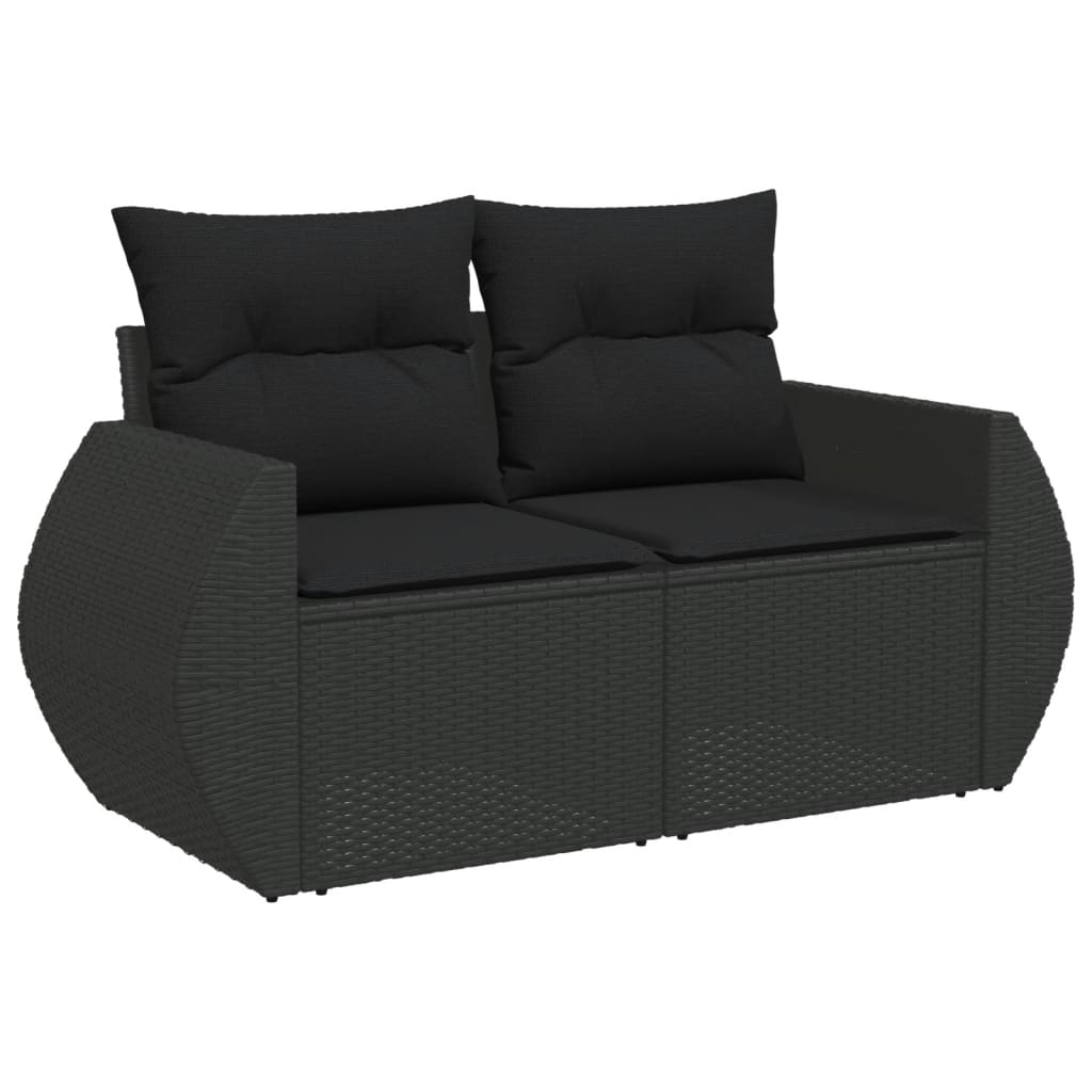 10-delige Loungeset met kussens poly rattan zwart – afbeelding 3
