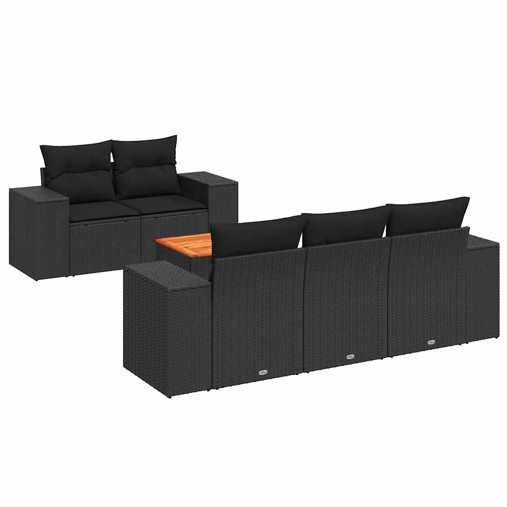 6-delige Loungeset met kussens poly rattan zwart – afbeelding 2