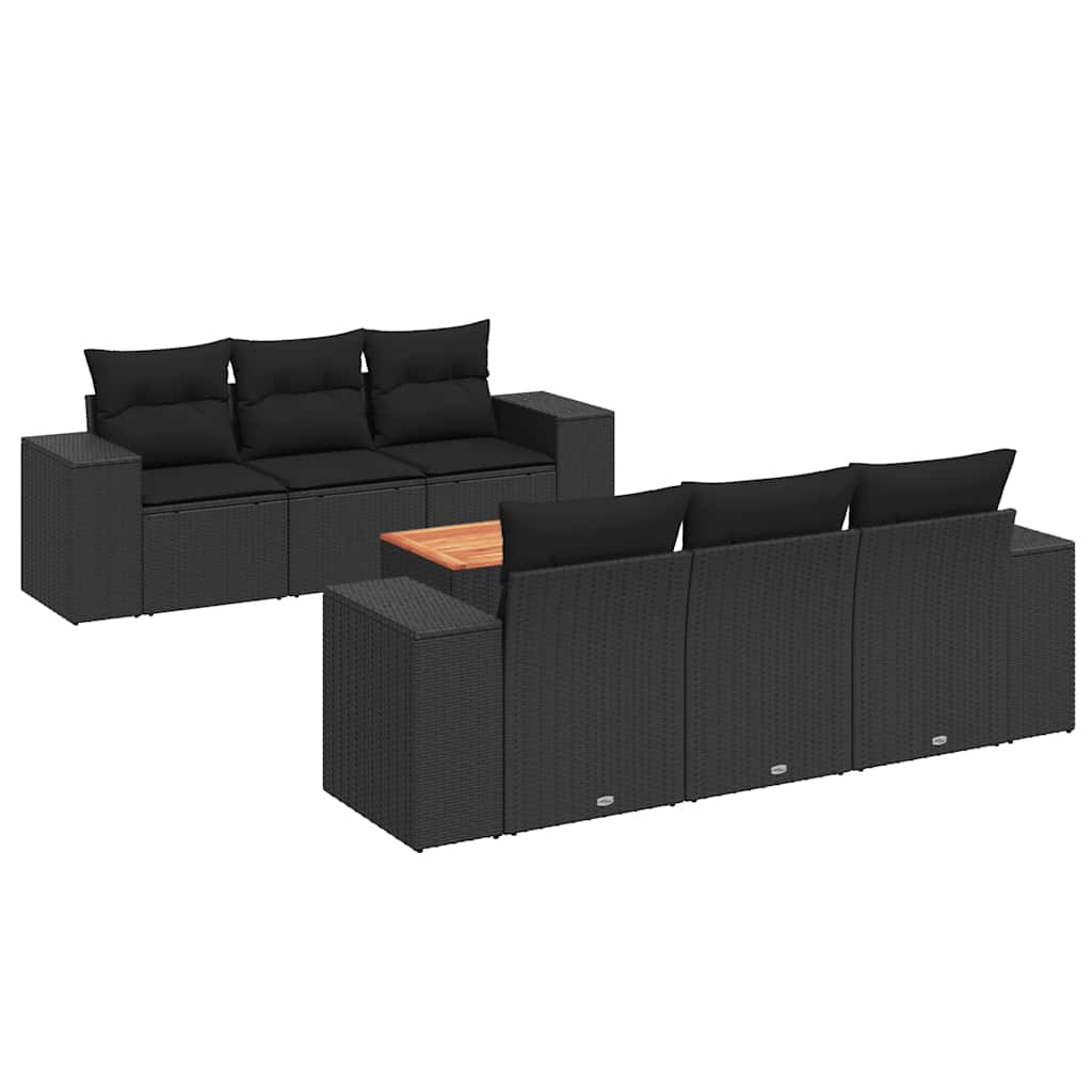 7-delige Loungeset met kussens poly rattan zwart – afbeelding 2
