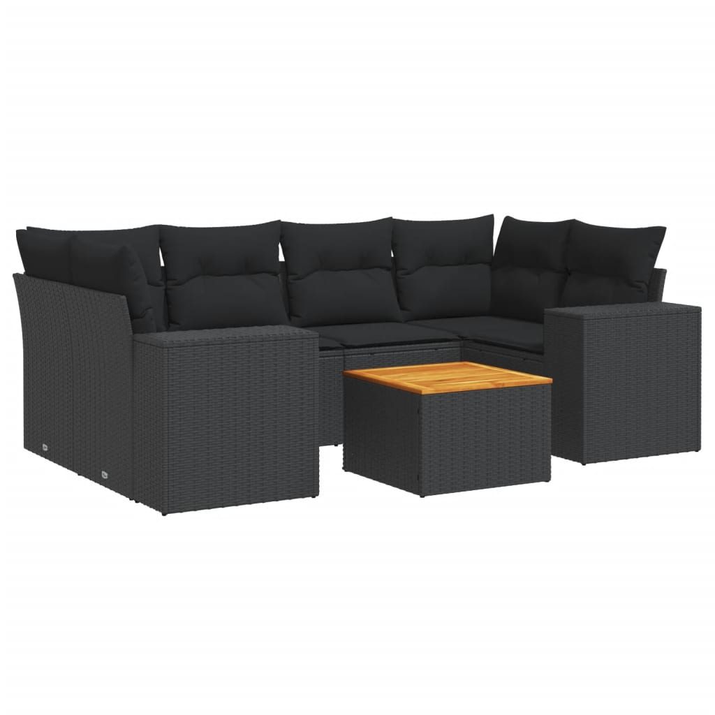 7-delige Loungeset met kussens poly rattan zwart – afbeelding 2