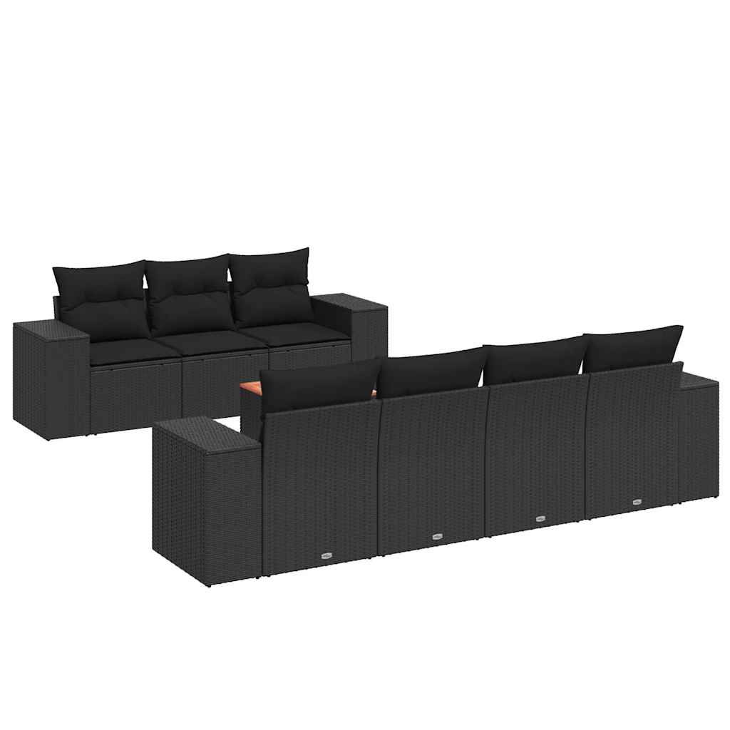 8-delige Loungeset met kussens poly rattan zwart – afbeelding 2