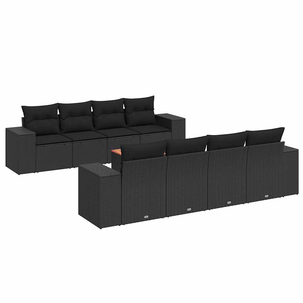 9-delige Loungeset met kussens poly rattan zwart – afbeelding 2