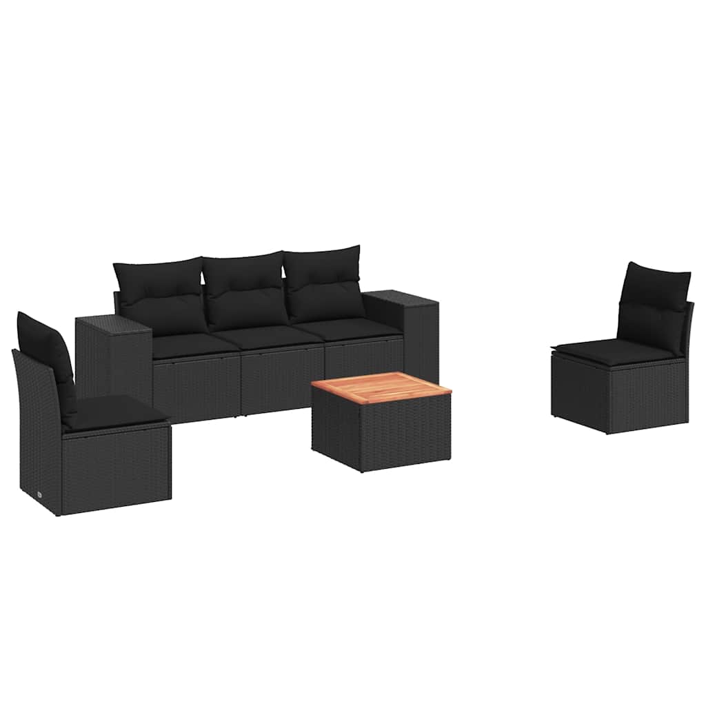 6-delige Loungeset met kussens poly rattan zwart – afbeelding 2