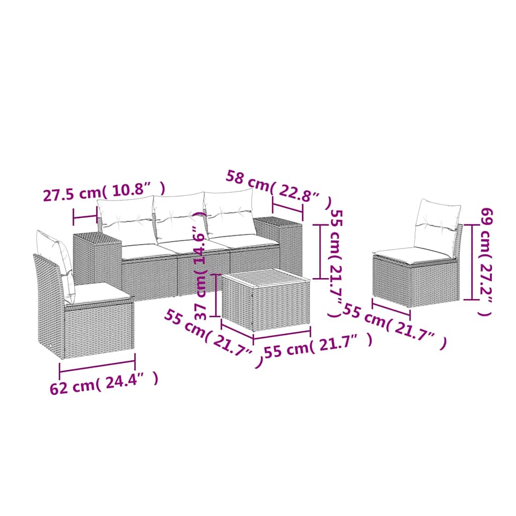 6-delige Loungeset met kussens poly rattan zwart – afbeelding 3