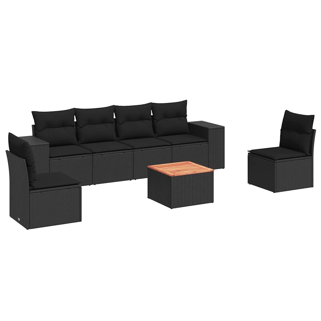 7-delige Loungeset met kussens poly rattan zwart – afbeelding 2