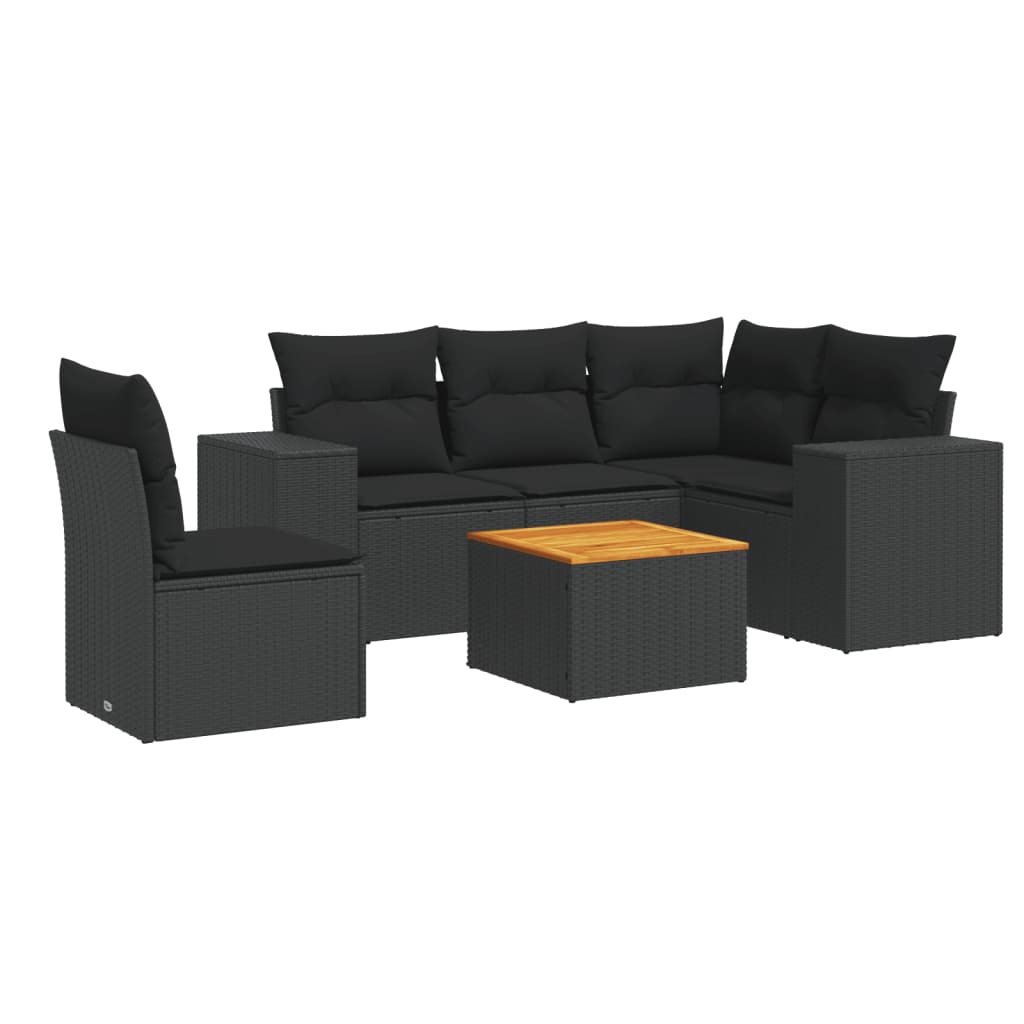 6-delige Loungeset met kussens poly rattan zwart – afbeelding 2