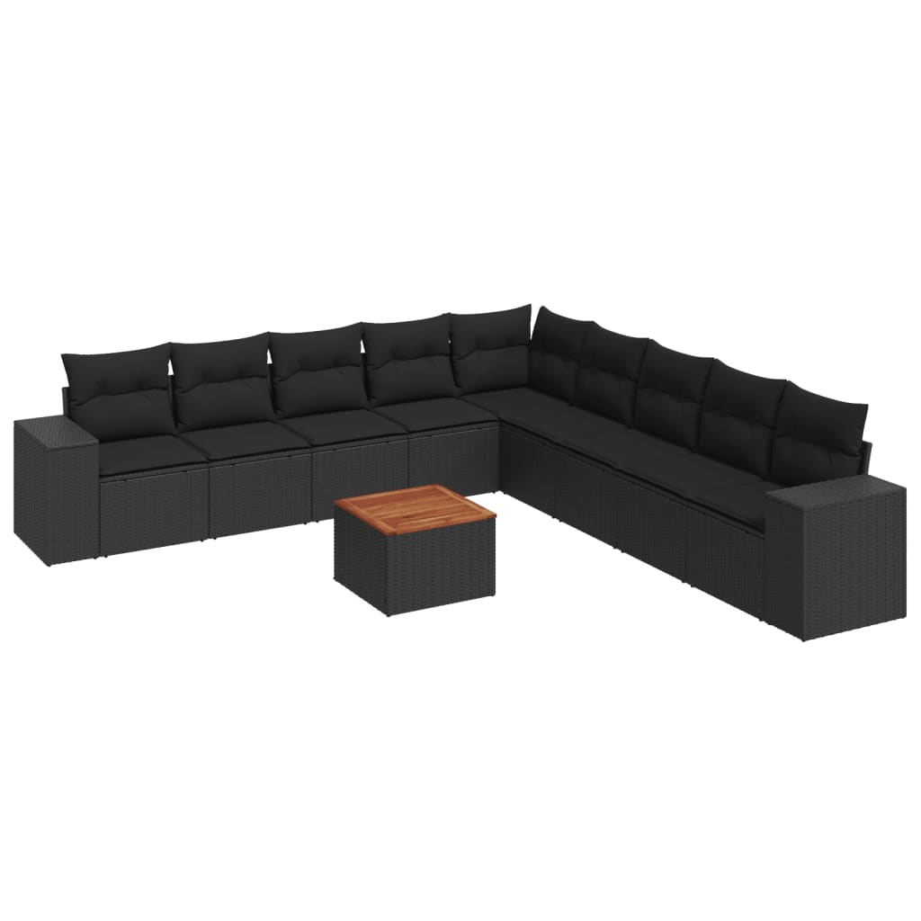 10-delige Loungeset met kussens poly rattan zwart – afbeelding 2