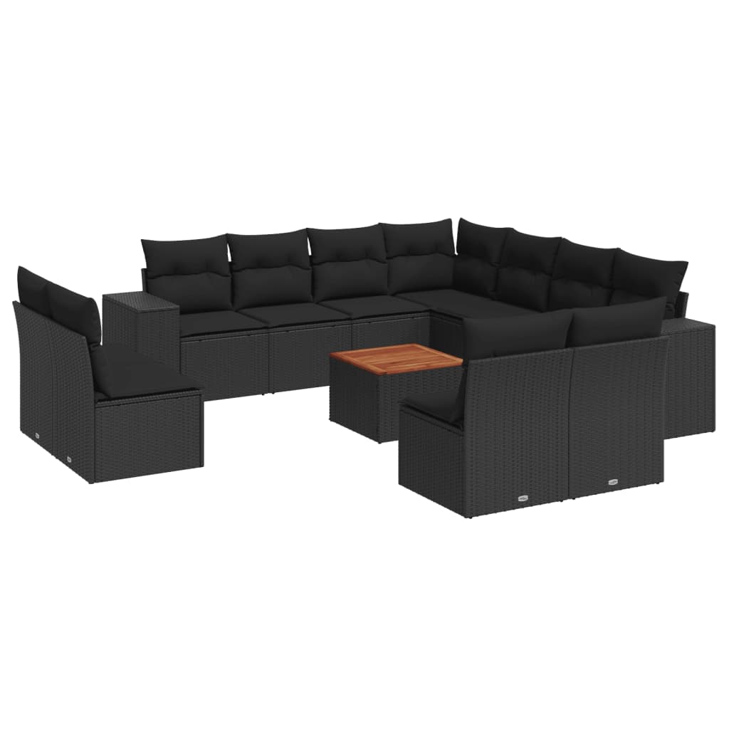 12-delige Loungeset met kussens poly rattan zwart – afbeelding 2