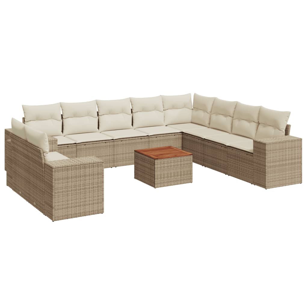 11-delige Tuinset met kussens poly rattan beige – afbeelding 2