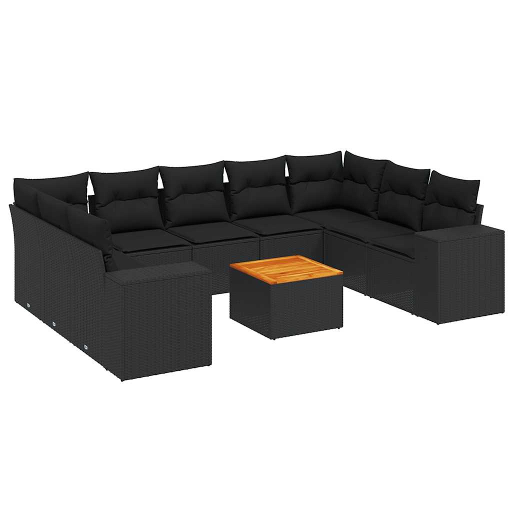 10-delige Loungeset met kussens poly rattan zwart – afbeelding 2