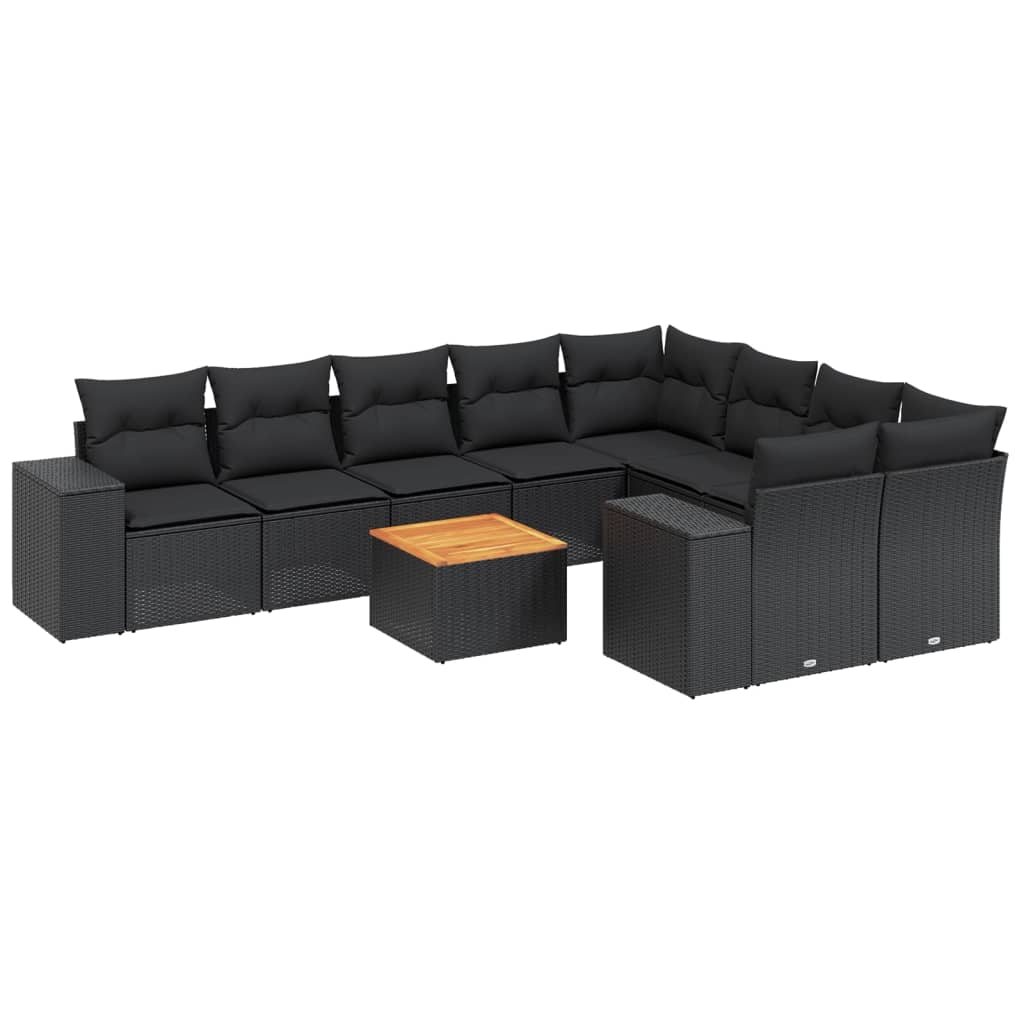 10-delige Loungeset met kussens poly rattan zwart – afbeelding 2