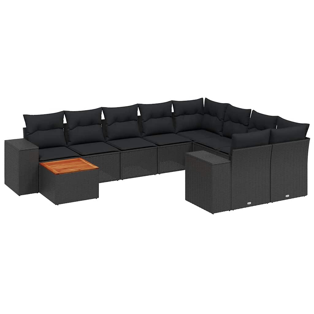10-delige Loungeset met kussens poly rattan zwart – afbeelding 2