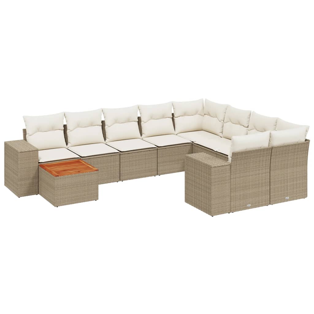 10-delige Loungeset met kussens poly rattan beige – afbeelding 2