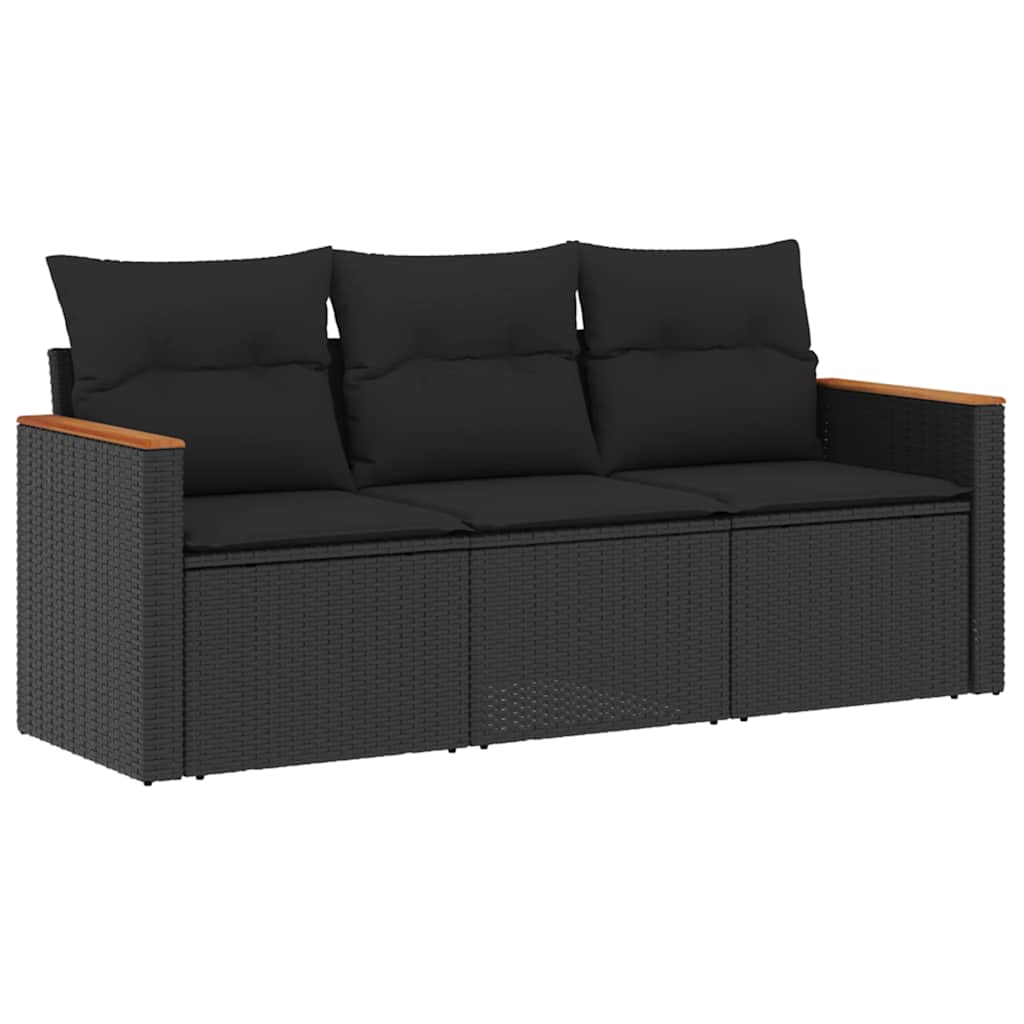 3-delige Loungeset met kussens poly rattan zwart – afbeelding 2