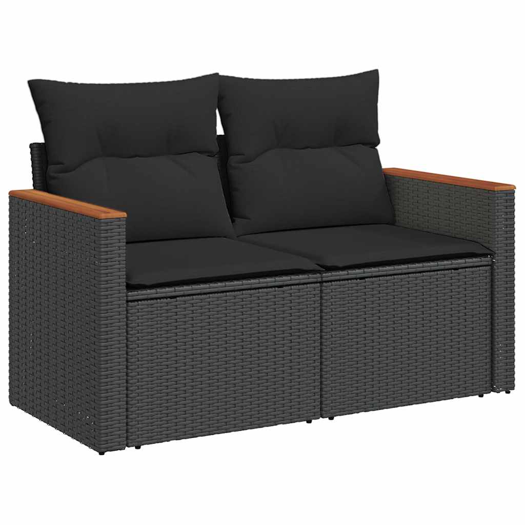 3-delige Loungeset met kussens poly rattan zwart – afbeelding 4