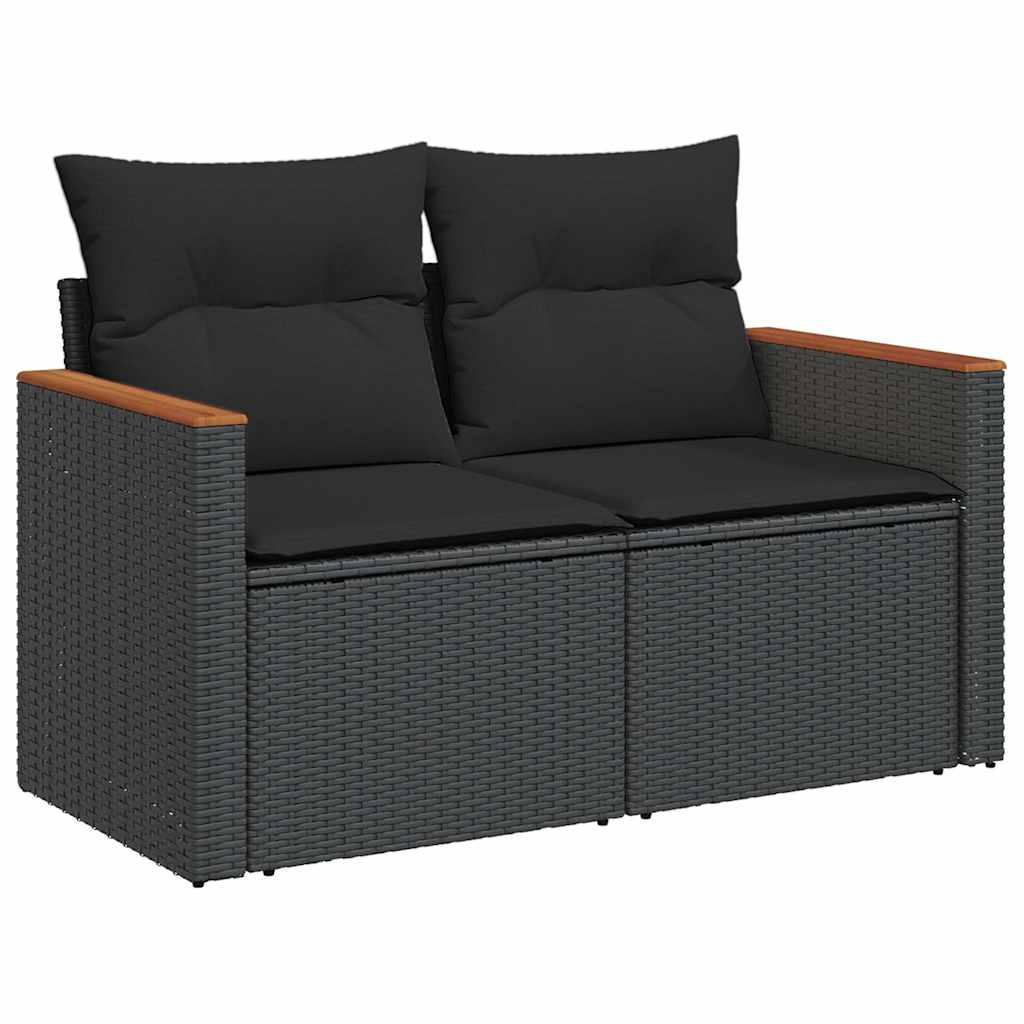 4-delige Loungeset met kussens poly rattan zwart – afbeelding 3