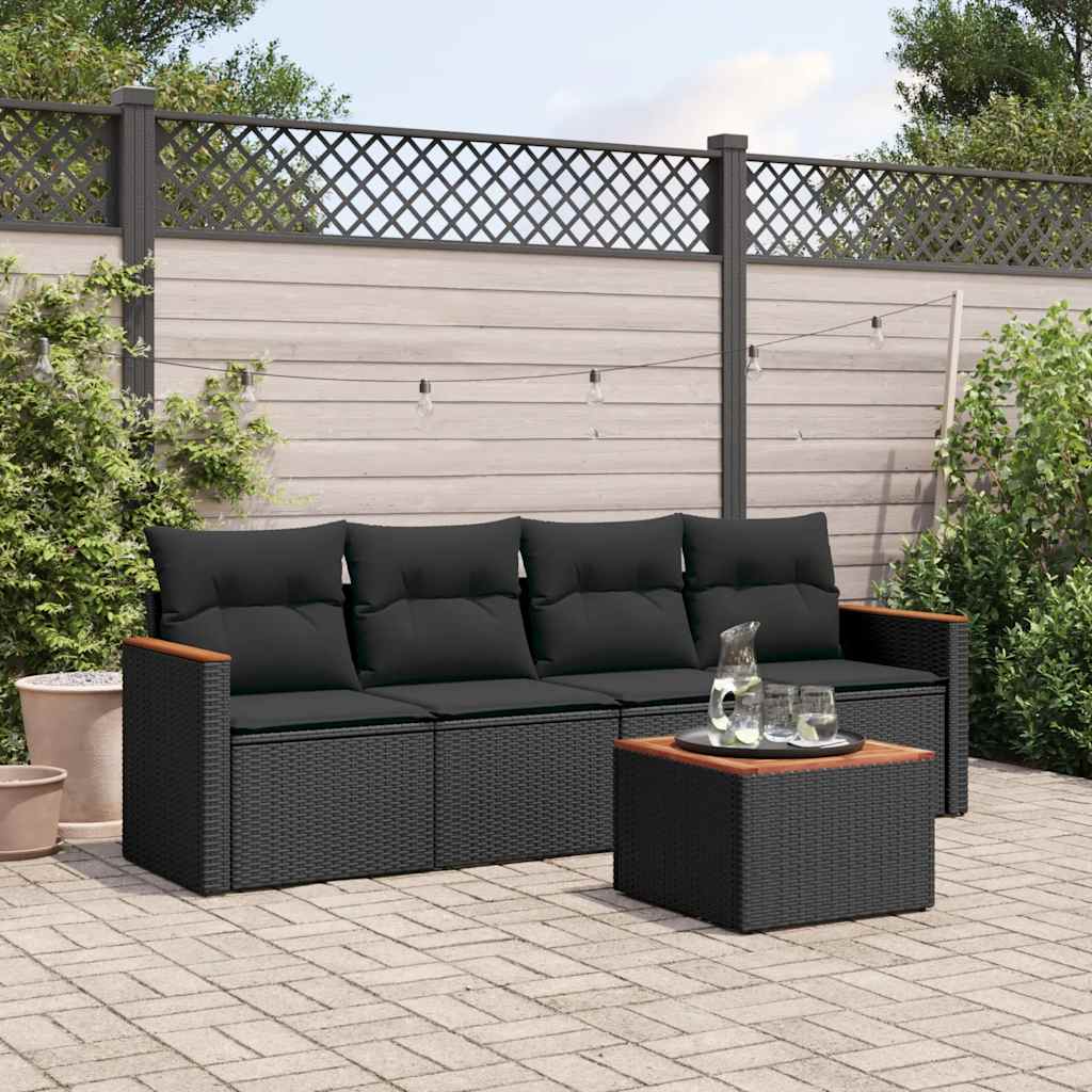 5-delige Loungeset met kussens poly rattan zwart – afbeelding 1