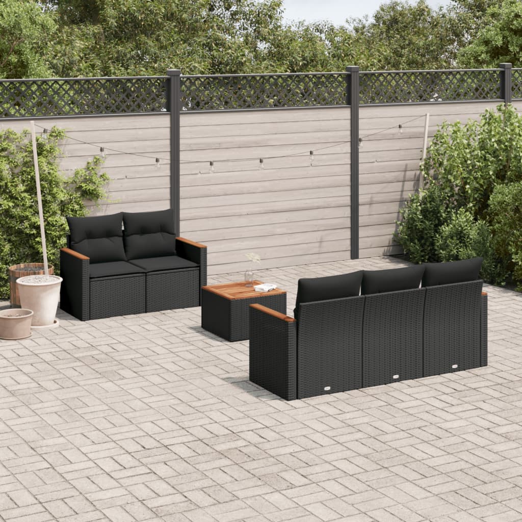 6-delige Loungeset met kussens poly rattan zwart – afbeelding 1