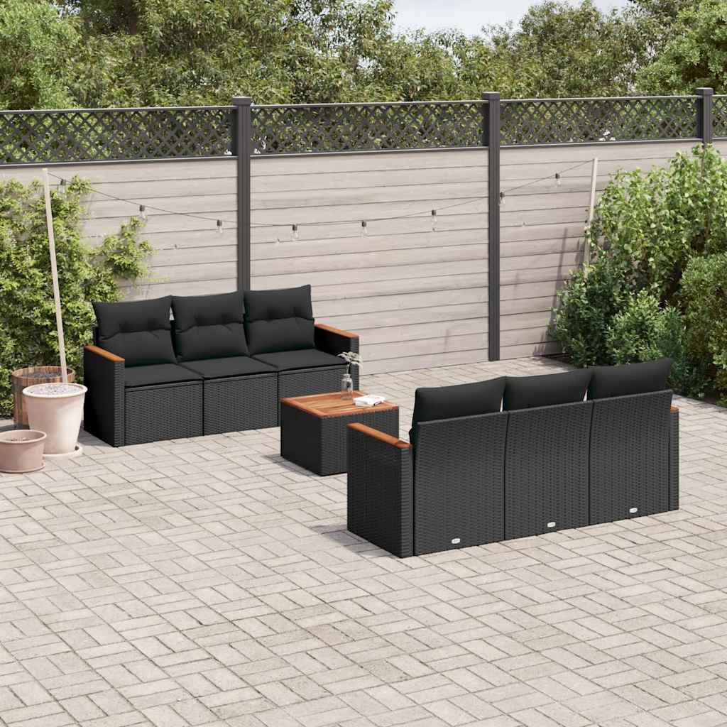 7-delige Loungeset met kussens poly rattan zwart – afbeelding 1