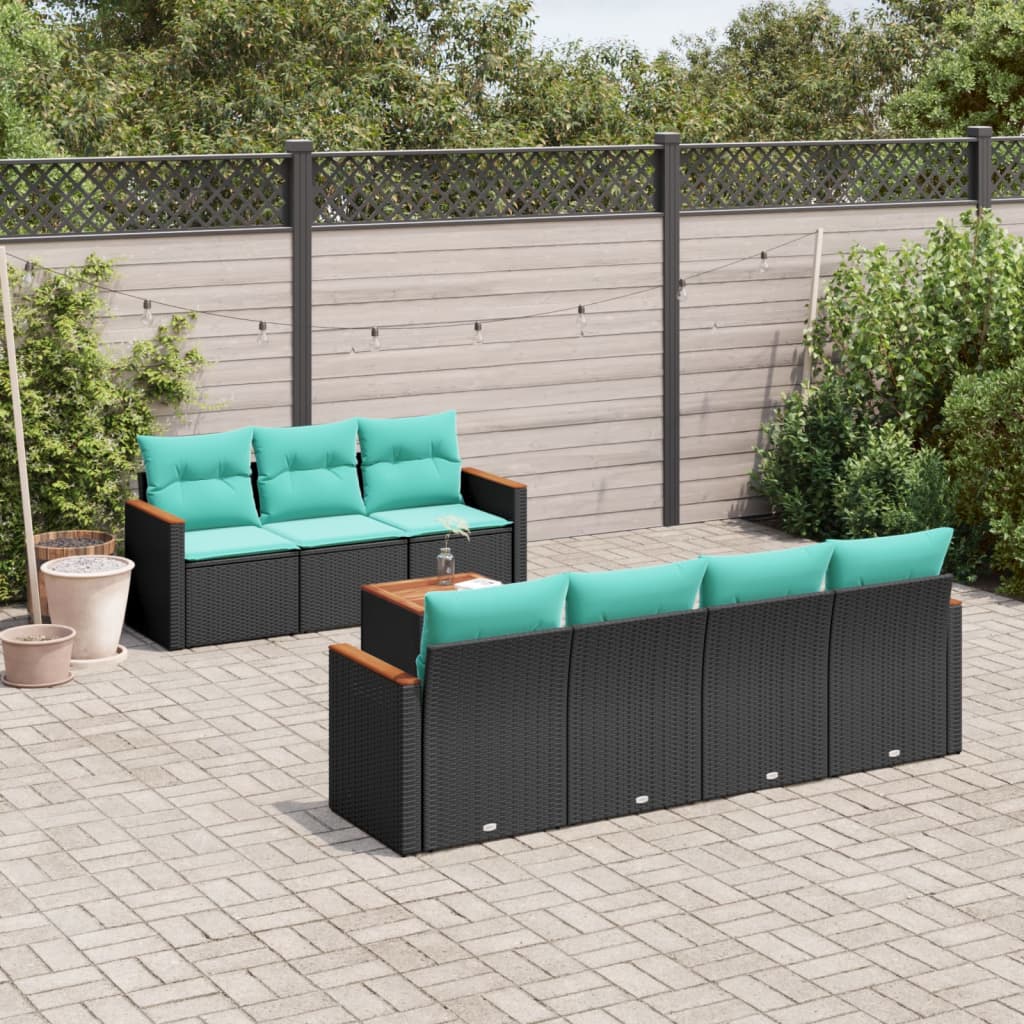 8-delige tuinbankset met kussens, zwart polyrotan – afbeelding 1