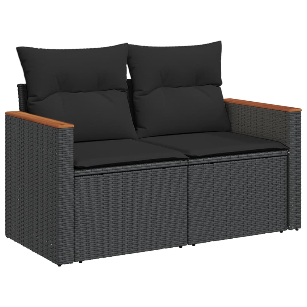 12-delige Loungeset met kussens poly rattan zwart – afbeelding 4