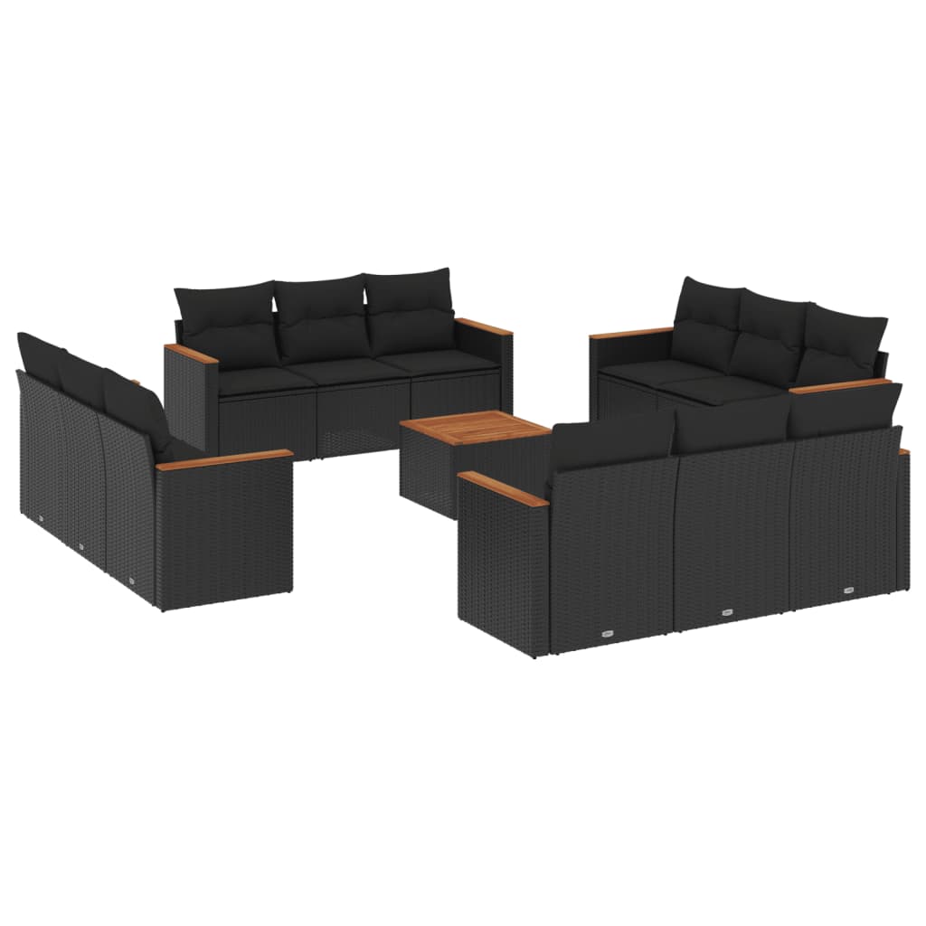 13-delige Loungeset met kussens poly rattan zwart – afbeelding 2