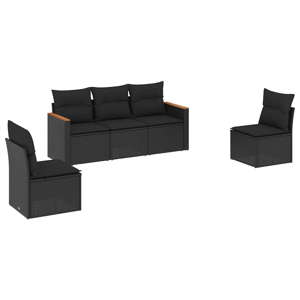 5-delige Loungeset met kussens poly rattan zwart – afbeelding 2