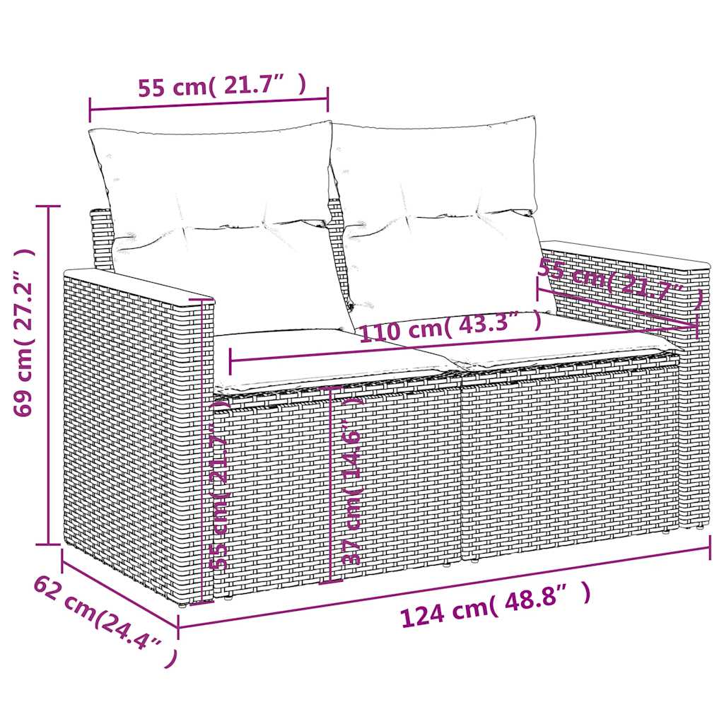 5-delige Loungeset met kussens poly rattan zwart – afbeelding 9
