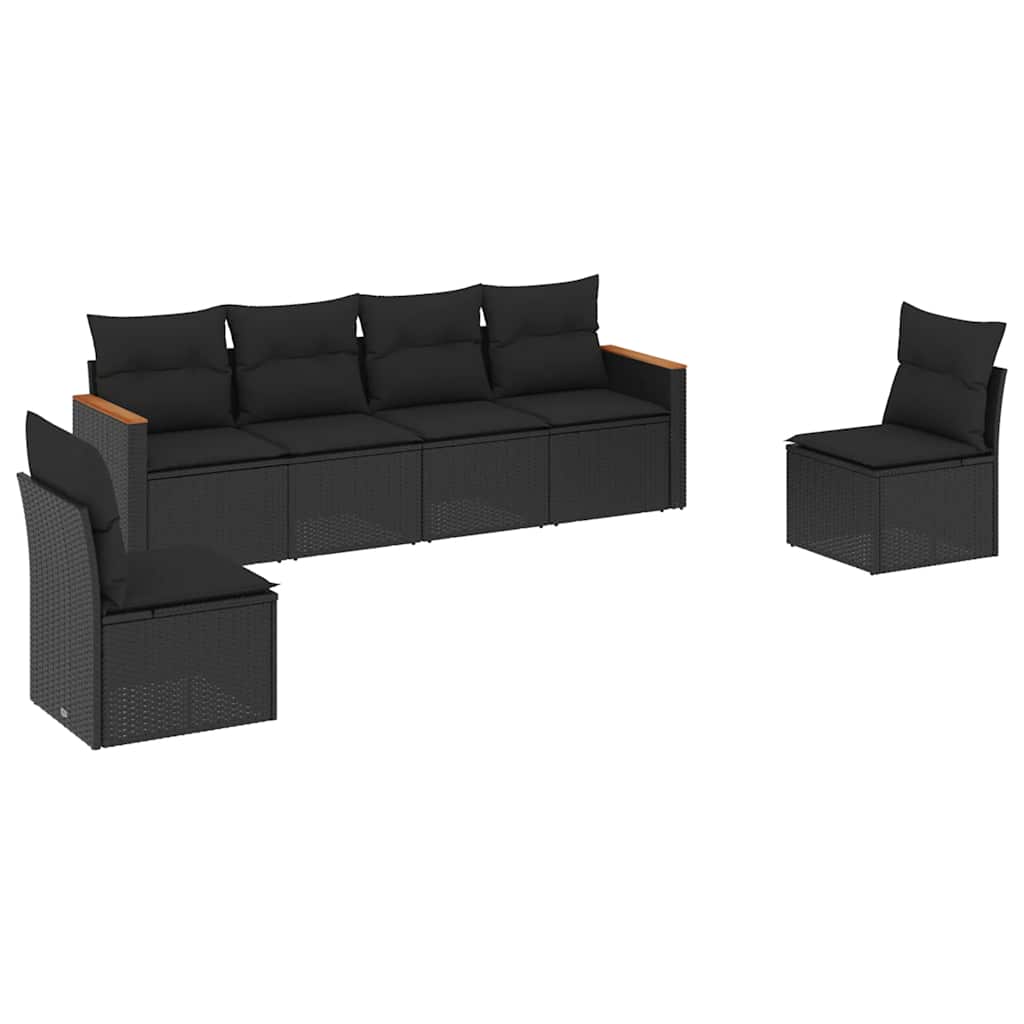 6-delige Loungeset met kussens poly rattan zwart – afbeelding 2