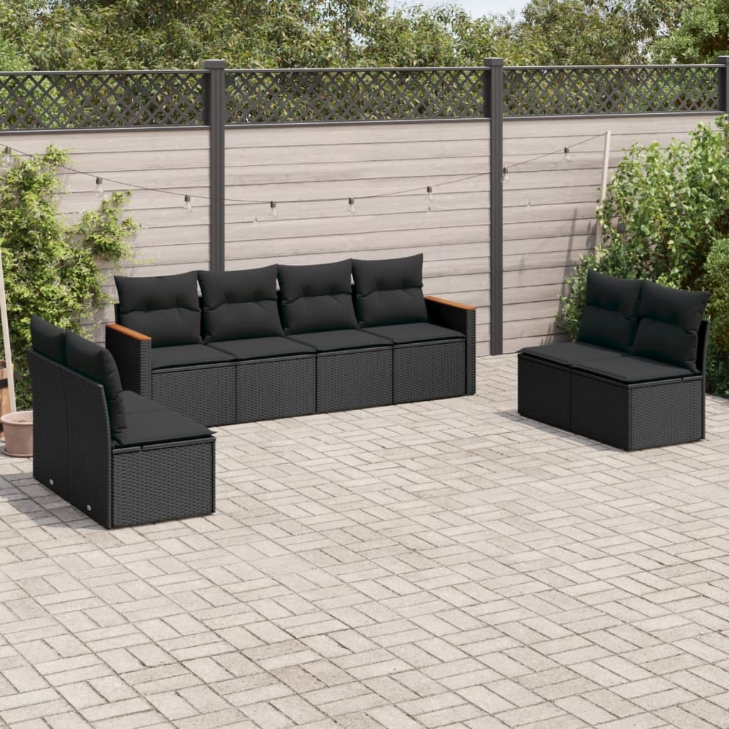 8-delige Loungeset met kussens poly rattan zwart – afbeelding 1