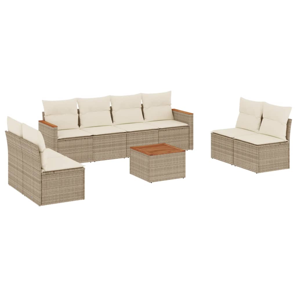 9-delige Loungeset met kussens poly rattan beige – afbeelding 2