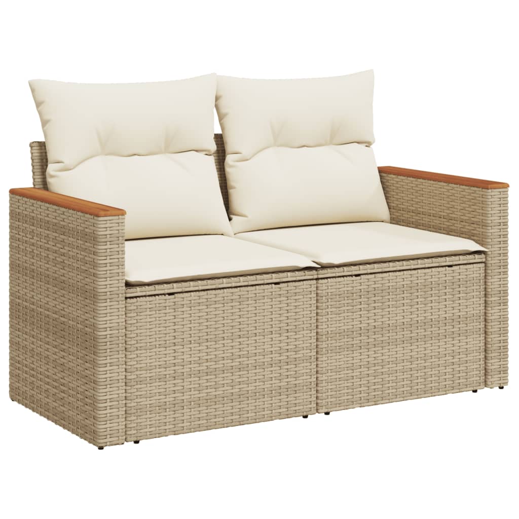 9-delige Loungeset met kussens poly rattan beige – afbeelding 3