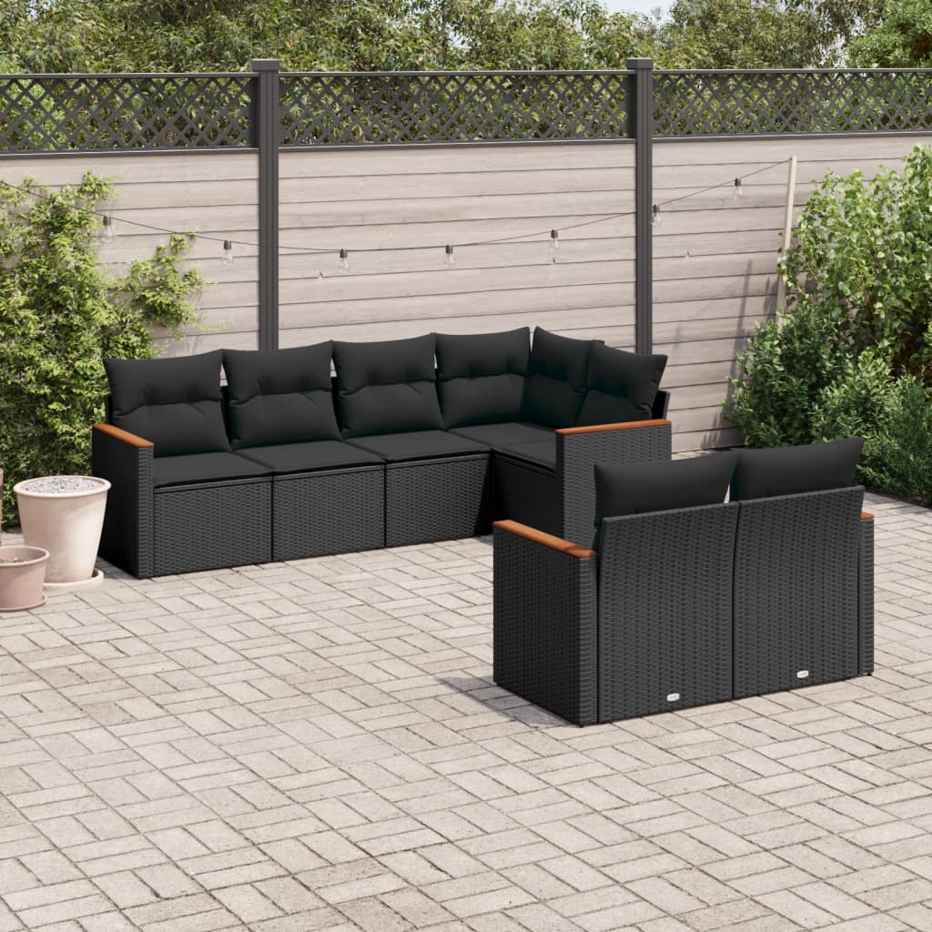 7-delige Loungeset met kussens poly rattan zwart – afbeelding 1