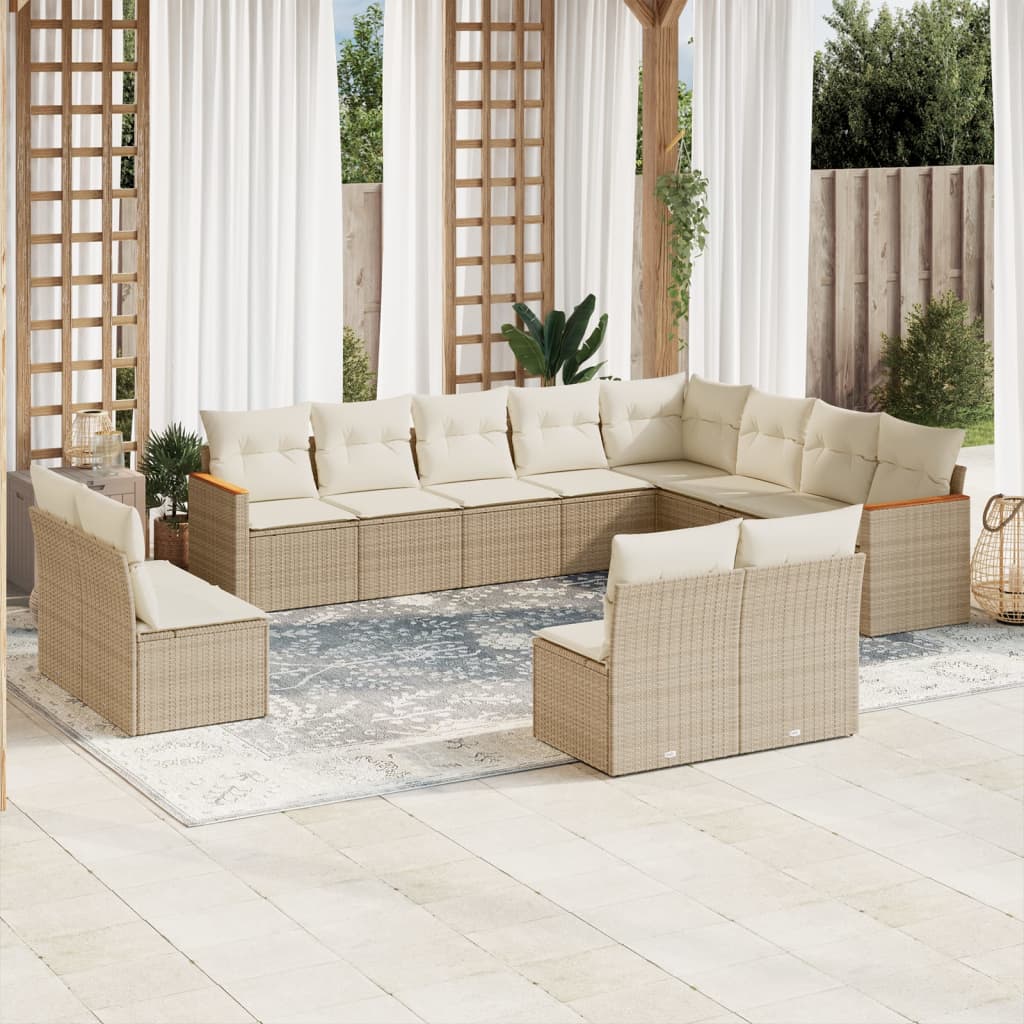 12-delige Loungeset met kussens poly rattan beige – afbeelding 1
