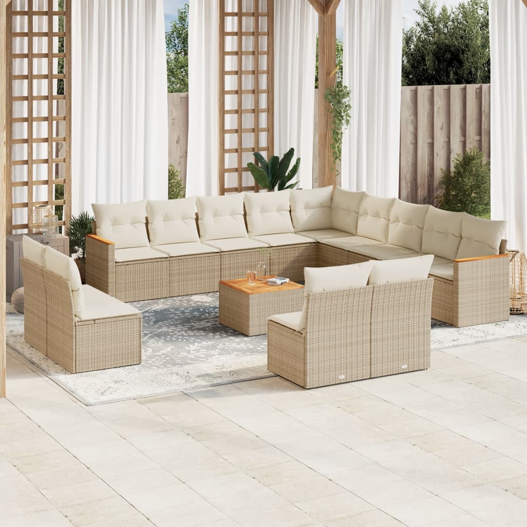 14-delige Loungeset met kussens poly rattan beige – afbeelding 1