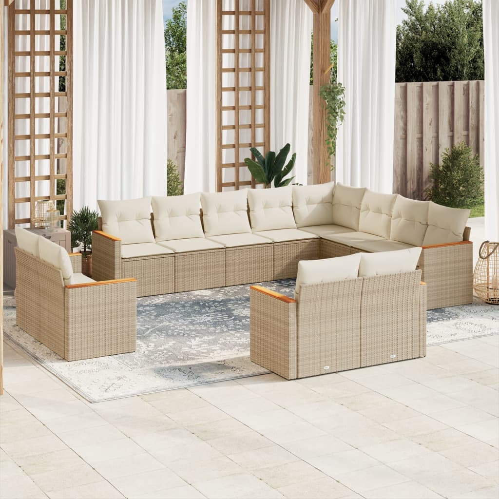 12-delige Loungeset met kussens poly rattan beige – afbeelding 1