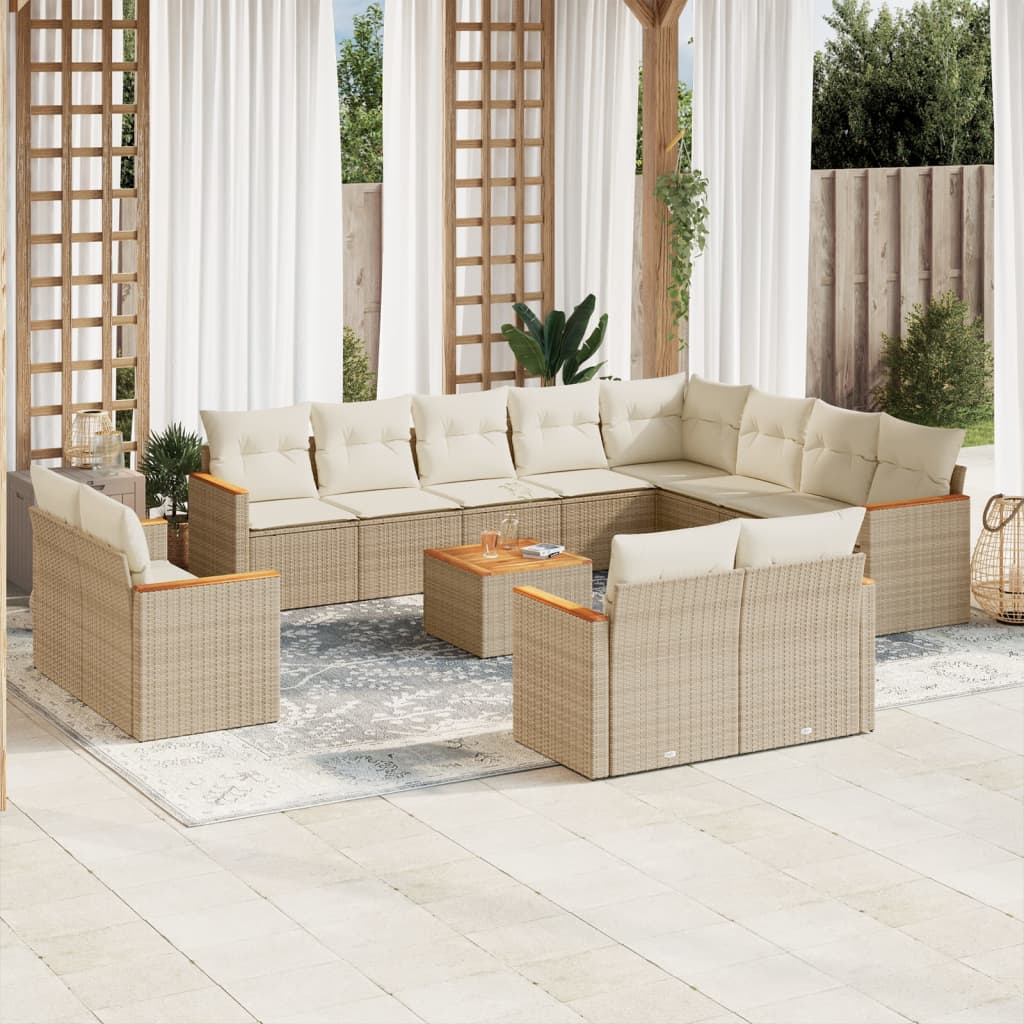 13-delige Loungeset met kussens poly rattan beige – afbeelding 1