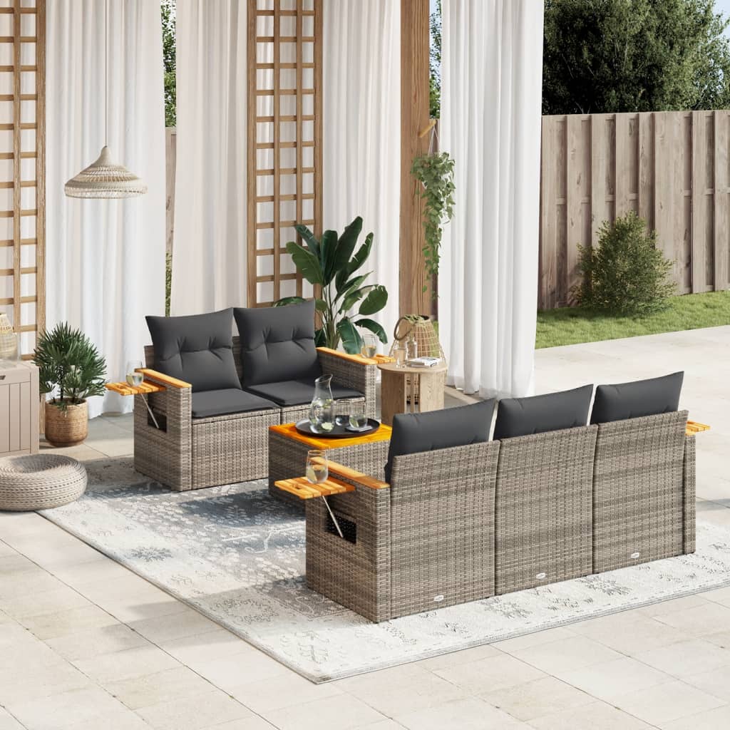6-delige Loungeset met kussens poly rattan grijs – afbeelding 1