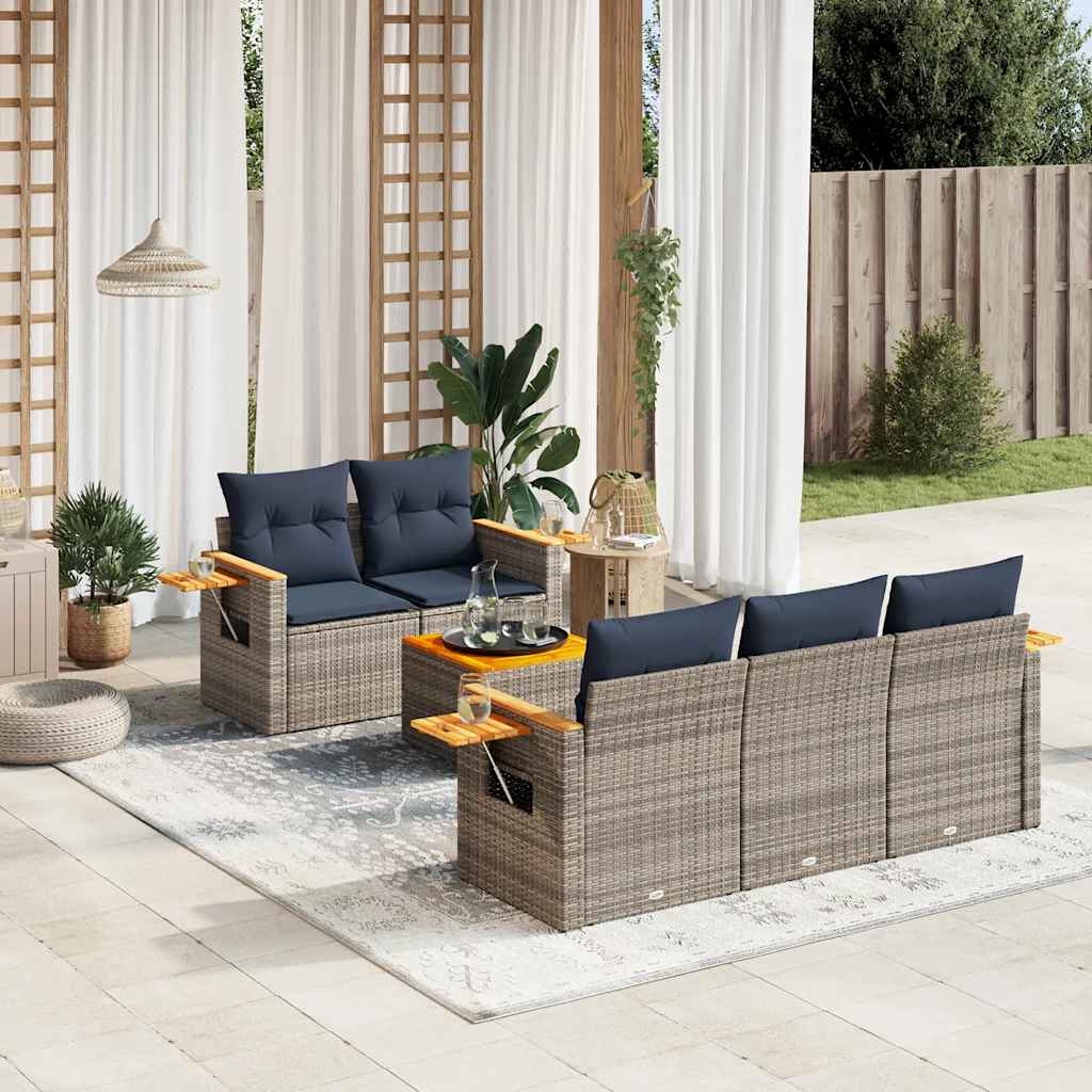 6-delige Loungeset met kussens poly rattan grijs – afbeelding 1